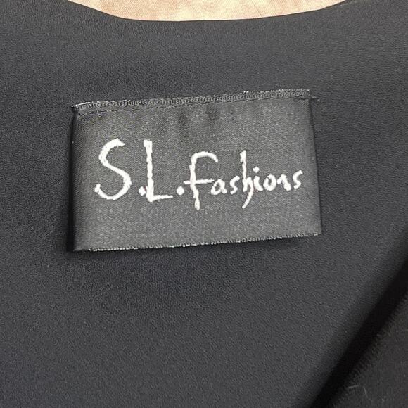 Vintage 90s SL Fashions Black Beaded Sequin Cowl Neck Midi Dress Drop Waist Goth - Picture 4 of 7